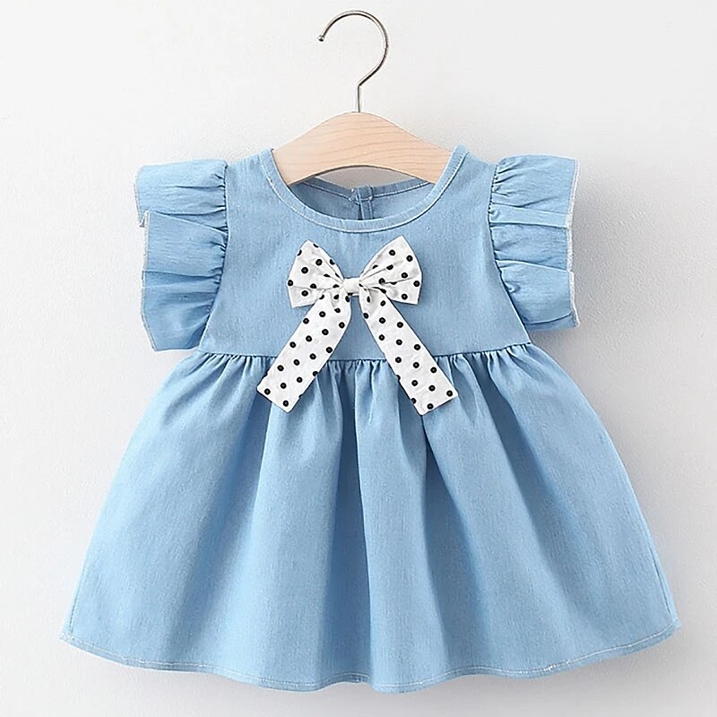 2022 Summer Outfit Newborn Baby Girl Dresses Cute Bow Sleeveless Cotton Infant Princess Blue Dress Toddler Clothes 0-24Months: B- / 8(6-12M)
