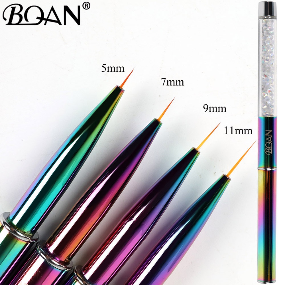 Bqan 1 stk 5mm/7mm/9mm farverigt håndtag tegning pensel liner pensel maling pen gel polish krystal nail art manicure værktøjer