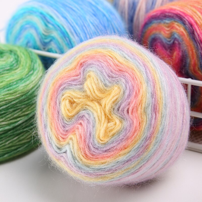 Wool Mohair Yarn Crochet Hand Knitting Soft Segment Dyed Plush Fine Yarn Cotton Angola Amorous Colourful Thread