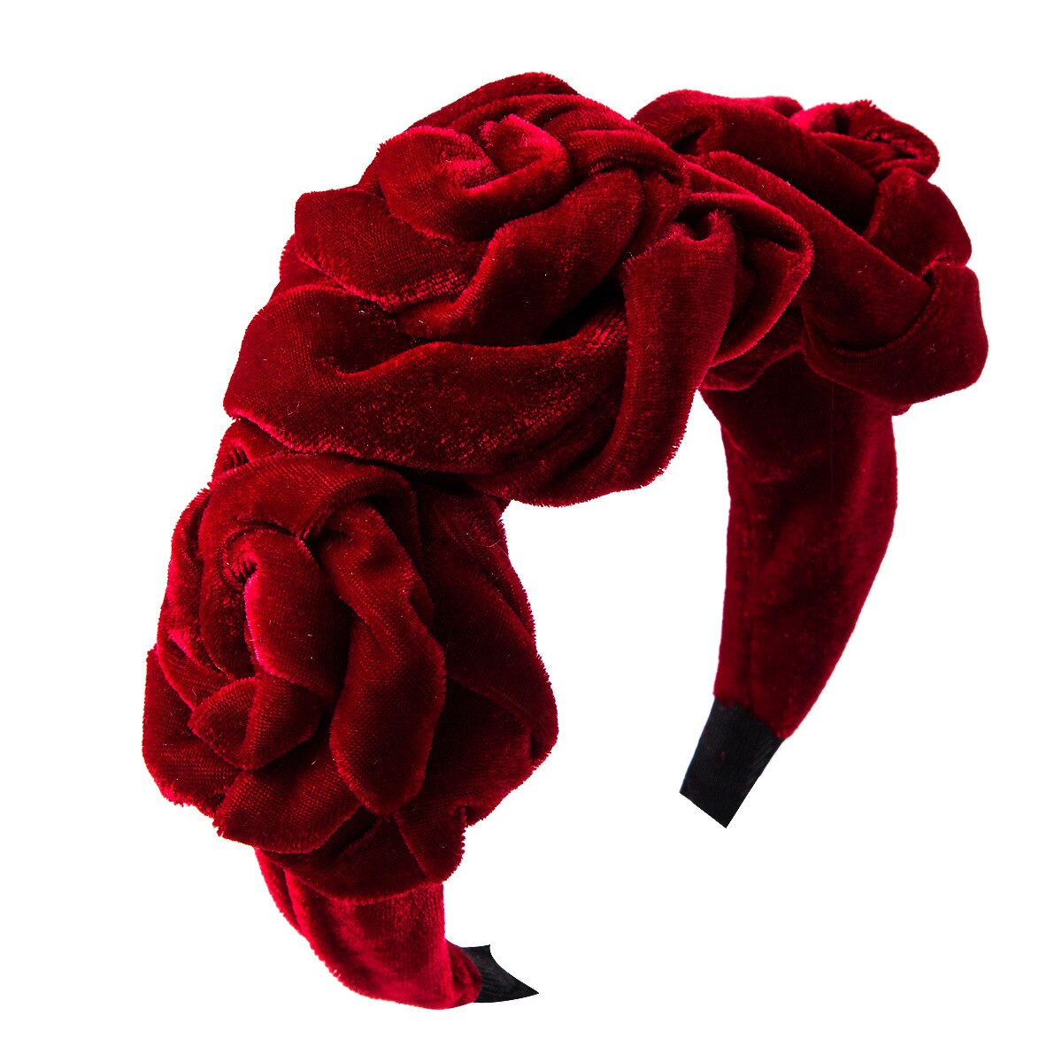 Moda boho grande rosa vermelha flor grossa veludo bandana para as mulheres largas hairbands elegante menina acessórios de cabelo do vintage: Red