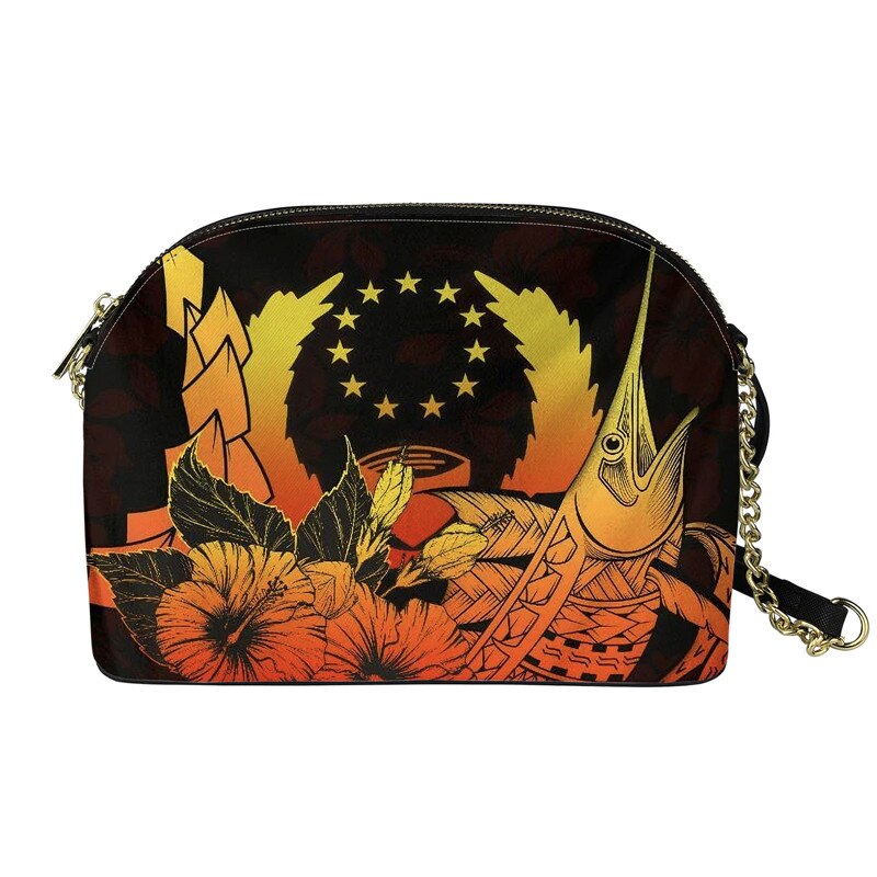 Forudesigns Pohnpei Polynesische Hibiscus Leaf Print Vrouwen Schouder Messenger Pouch Tassen Luxe Vrouwelijke Keten Koppelingen Purse: Blauw