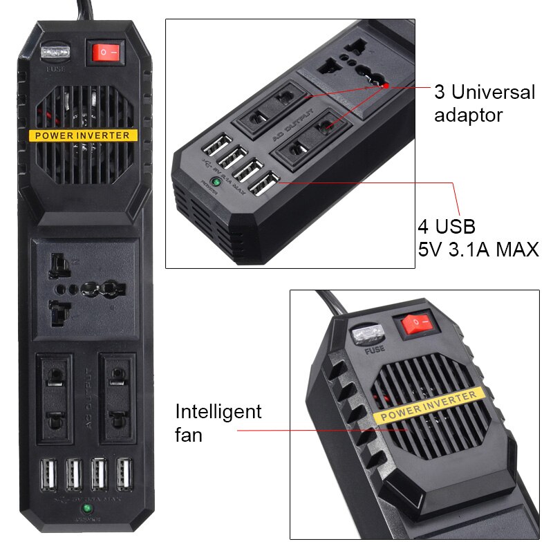 Car Inverter 4 USB 200W DC 12V to AC 220V Voltage ... – Vicedeal