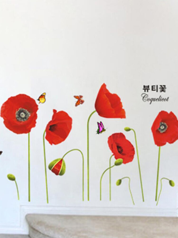 Poppies Wall Stickers Peel And Stick Flower Art Decals For Home Decor Room Decoration Bedroom Wall Decoration