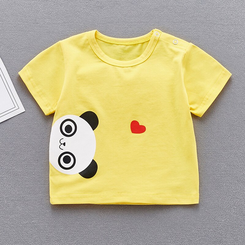 Desenhos animados urso padrão do bebê crianças meninos manga curta t camisa para o verão algodão infantil bebes meninos meninas camiseta vestuário: Yellow / 66cm(0-3M)