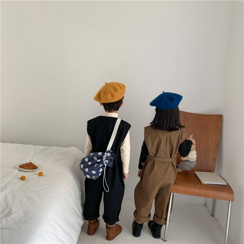 Herfst Koreaanse Stijl Katoen Pure Kleur Losse Mouwloze Jarretel Lange Broek Voor Mode Schattige Baby Meisjes En Jongens