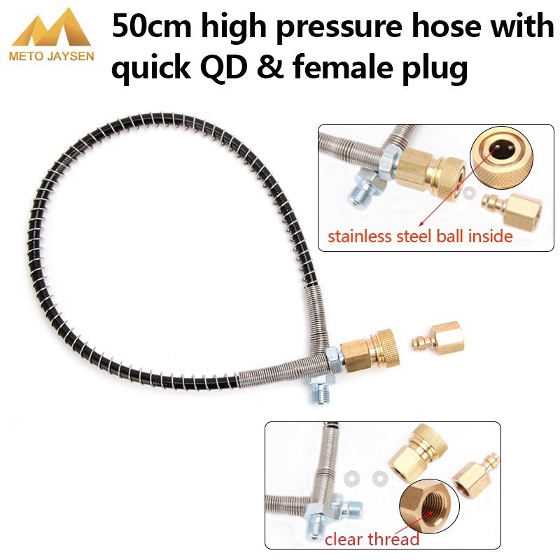 50CM M10x1 Nylon Hose High Pressure Hose with Thickened Quick Disconnect and Copper Female Plug for Air Refilling 300Bar 4500Psi