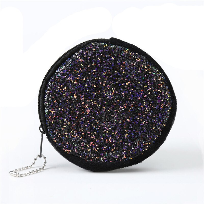 Women Mini Coin Bag Sequined Wallet Bag Card Bag Wallet Zero Children's Bag Key Case Party Evening Headphone Storage Bag: black circle