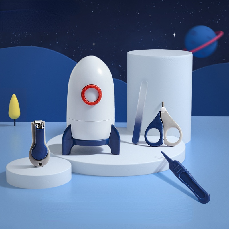 4 Stks/set Baby Nagelknipper Pak Speciale Anti-Knippen Vlees Clippers Voor Pasgeborenen Cartoon Opbergdoos Baby Items Essentials: Rocket white moon