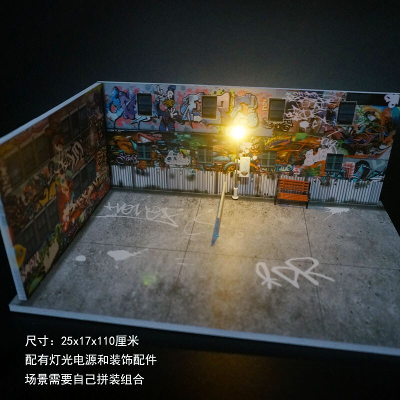 1:64 legeringsmodel bil scene parkeringsplads graffiti scene foto baggrund rekvisitter
