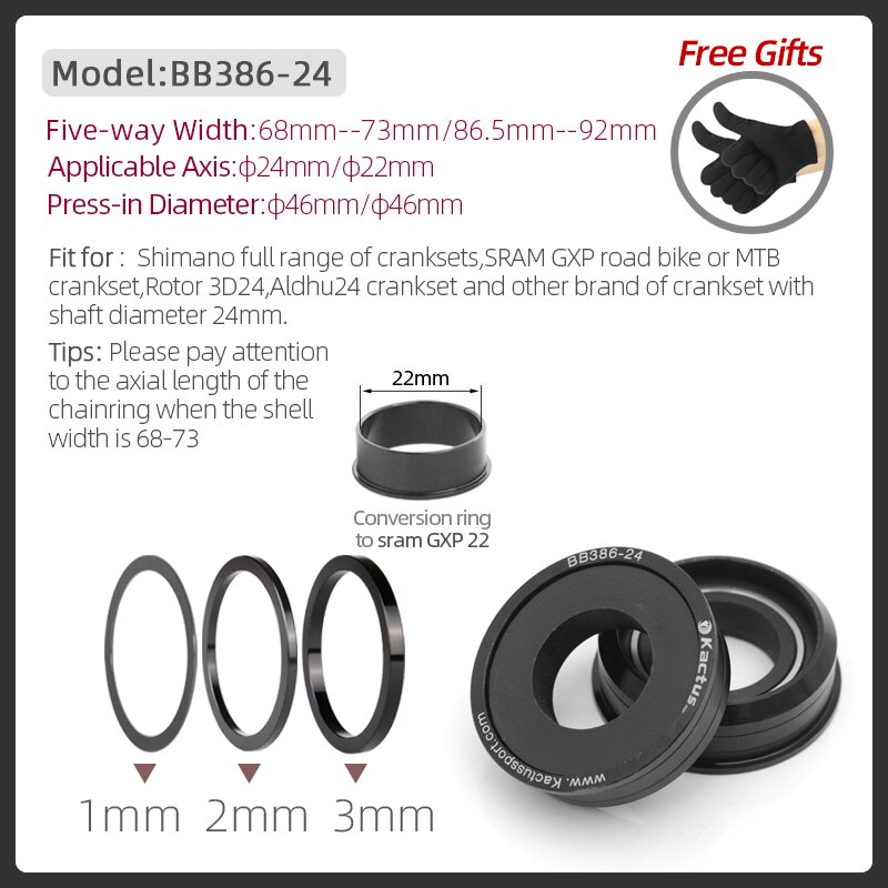 Trapas Keramische Lager Fit Voor Shimano Sram Gxp Rotor Aldhu Crankstellen 24Mm As Pressfit 46Mm BB386-24(22) bike Frame: BB386-24 Black