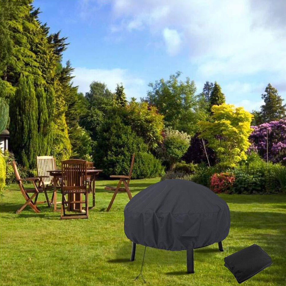 Terrasse peis deksel rund brann grop vanntett deksel svart anti-uv bbq ly deksel utendørs hage runde møbler deksel