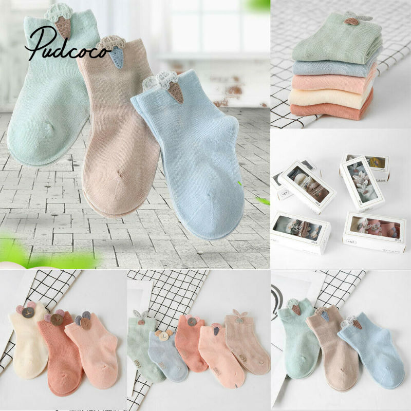 Une paire pudcoco printemps enfants chaussettes tout-petits filles 3D dessin animé cheville longueurs doux coton bébé chaussettes enfants 1-3 ans