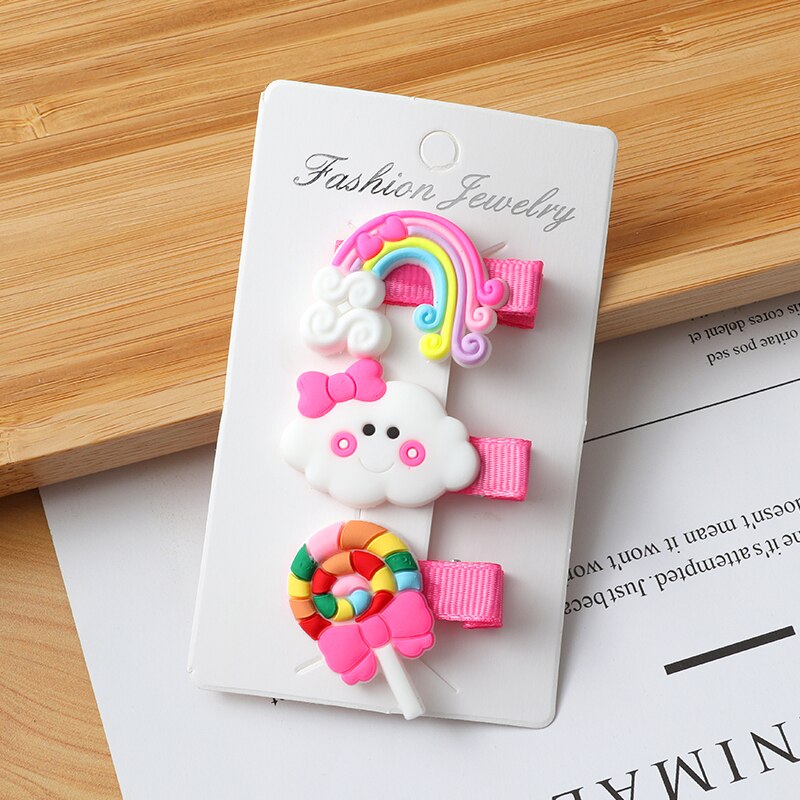 3pcs/Set Hair Clips Girls Cute Rainbow Clouds lollipop Hairpins Children Sweet Barrette Hair Ornament Cute Hair Accessories: style-H