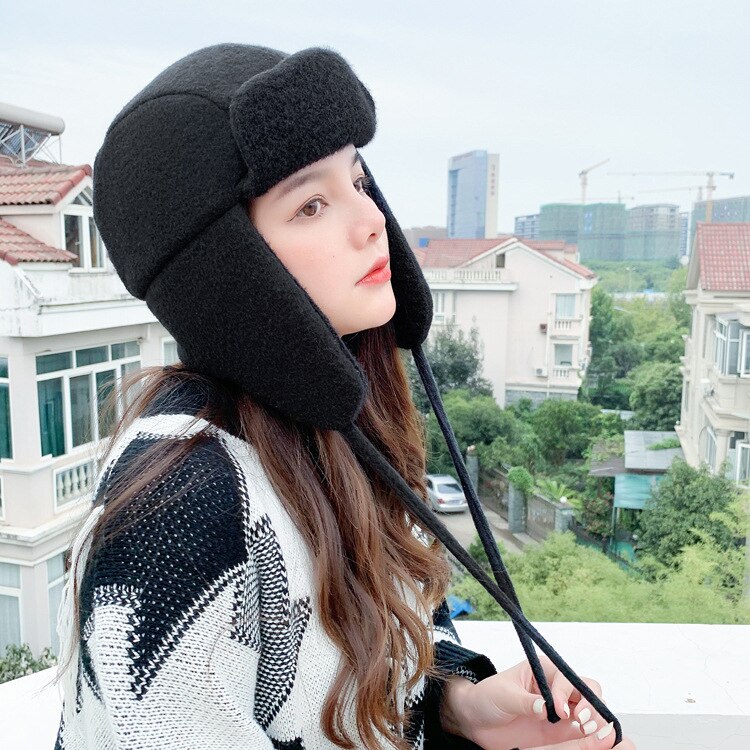 Sombrero de invierno salvaje para mujer, estilo , de invierno, cálido y gorro de Lei Feng de terciopelo,: Black