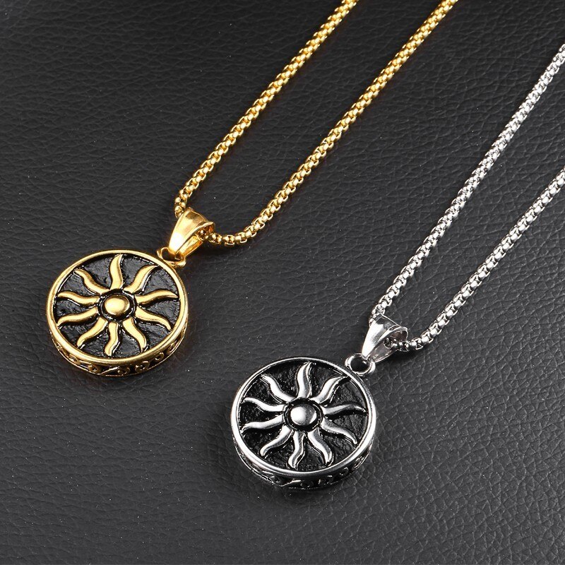 RIR Illuminati Sun Necklace Gold Stainless Steel Chic Minimalist Sun Charm Necklace For Men Punk Rock Style Jewelry