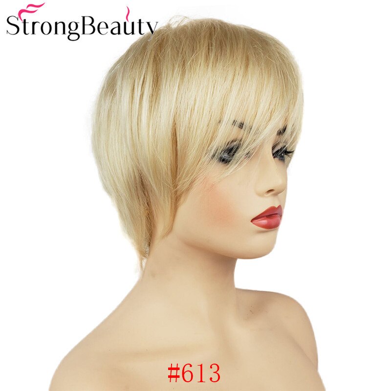 StrongBeauty Short Straight Wigs Natural Hair Women's Synthetic Wig Layered Cut Hair Wigs: 613