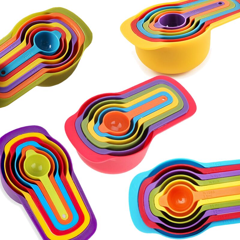 Cucharas multiusos para medir tazas, herramientas de silicona para hornear PP, accesorios de acero inoxidable/mango de plástico, utensilios de cocina, 4 Uds./8 Uds.: color shiped random
