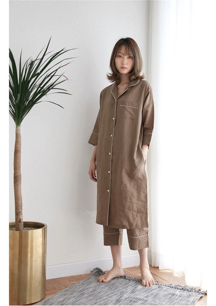 Sleepwear 3 Pieces Pyjama Set Women Spring Summer Linen Cotton Pajamas Sets Sleep Suit Sweet Cute Nightwear Home Clothes