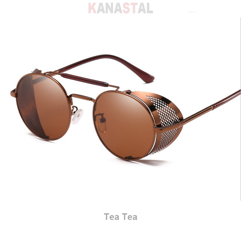 Retro Round Steampunk Sunglasses Men Women UV Side Shield Glasses Metal Frame Gothic Mirror Lens Sun Glasses: PURPLE