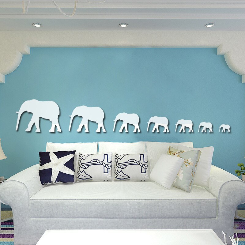7Pcs 3D Spiegel Oppervlak Muursticker Decal Olifant Vorm Diy Art Mural Verwisselbare Thuis Room Decor L5