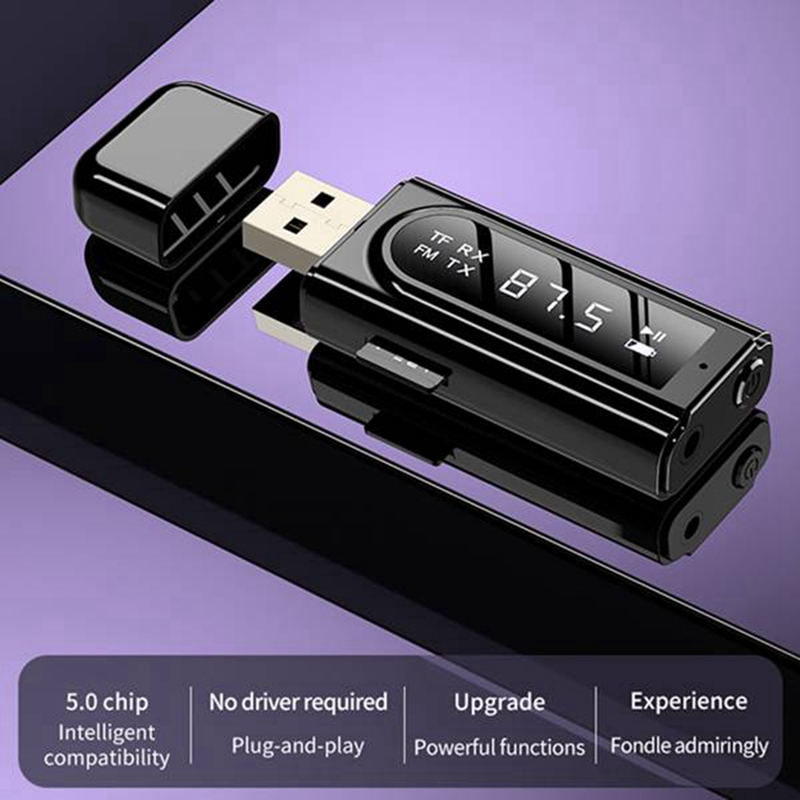 Bluetooth 2 in 1 empfänger 5.0 auto-led-sender, aux-fm-modulator, tf-kartenleser mit mikrofon für freisprechfunktion