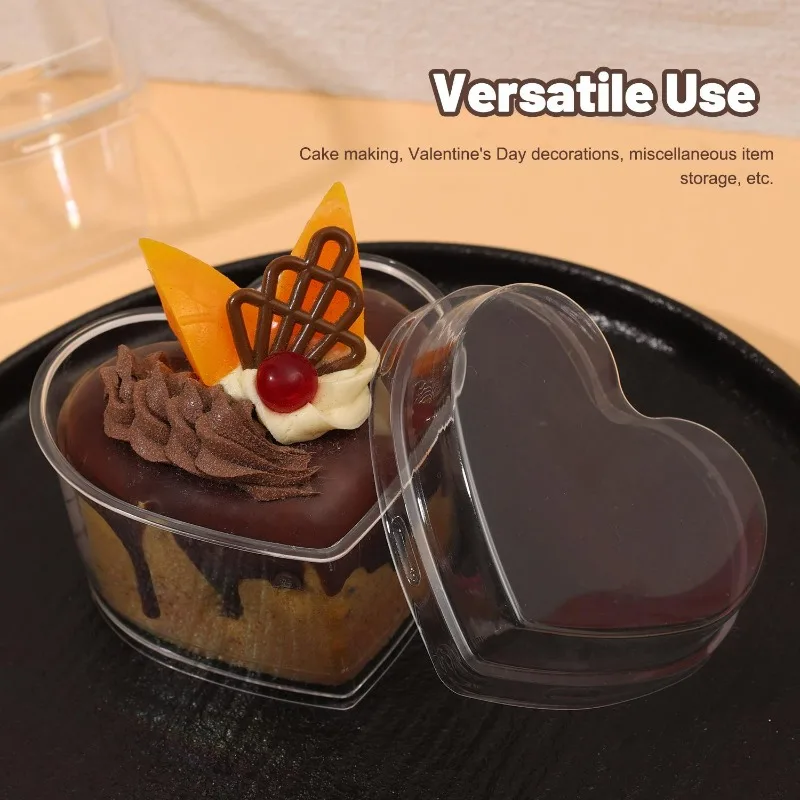 5/20x Wegwerp Plastic Bekers Met Deksels Hartvormige Doorzichtige Dessertbeker Puddingcontainer Voor Ijstaart Fruit Yoghurtkommen