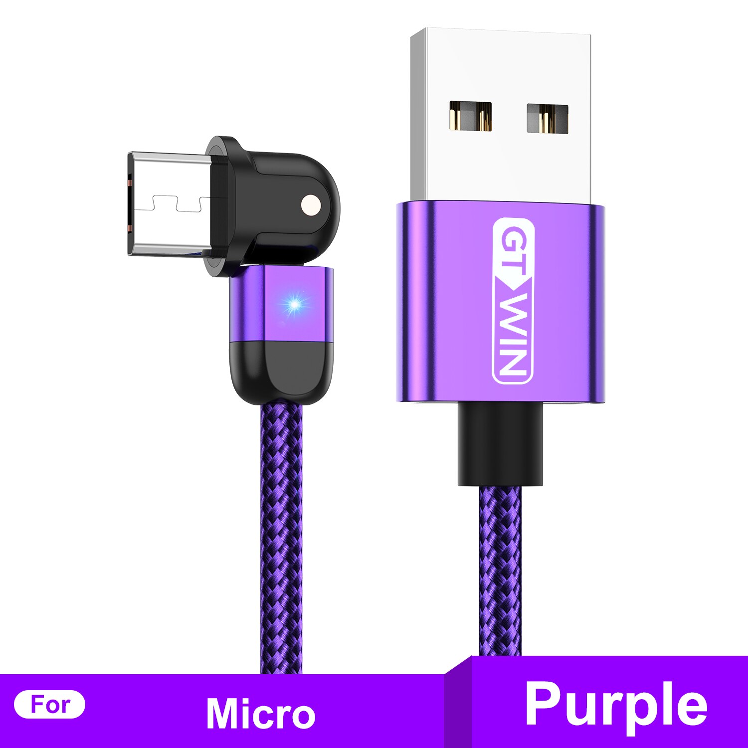 GTWIN 3A Micro USB Cable 180 Degree Fast Charging Data Cable For Samsung Xiaomi Huawei Microusb Android Mobile Phone Charger: Purple / 2m
