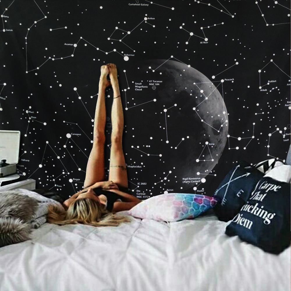 Unique Black Space Tapestry Starry Sky Wall Tapestry Galaxy Planet Constellation Tapestry Bohemian Wall Hanging Tapestry