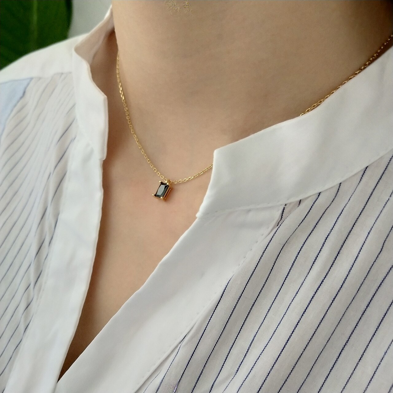 Collier avec pendentifs carrés en argent sterling 925 et zircon noir pour femmes, bijoux à la , simple et tendance