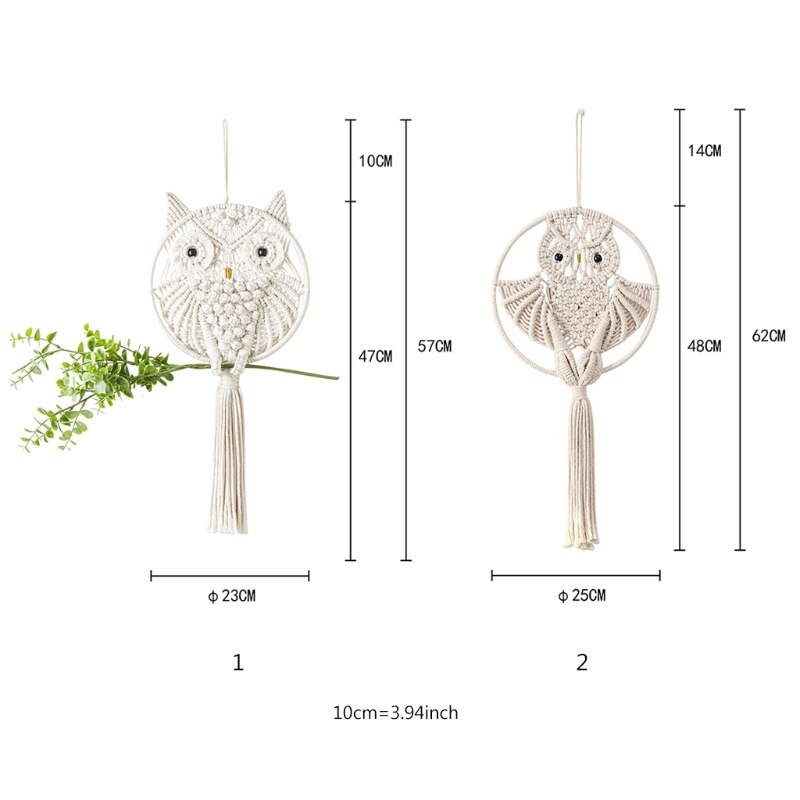 Atrapasueños de búhos, macramé de algodón, colgante para pared de macramé, decoración tejida a mano, amuleto de búho, accesorios de decoración del hogar