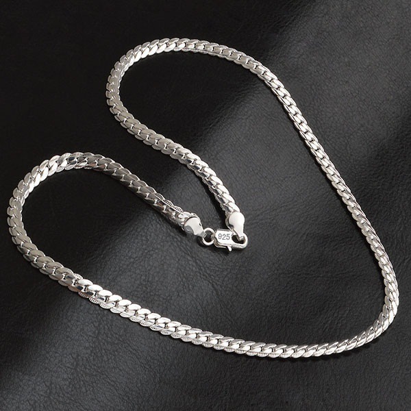 5mm smykker menn kvinner gull halskjede sidelengs slange kjede halskjede 20 tommers tilbehør bijoux femme hip hop smykker: Sølv kjede