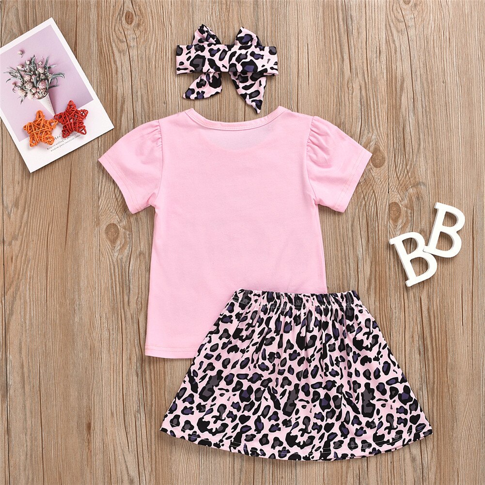 Baby sommer tøj 3 stk baby pige søster matchende tøj kortærmet t-shirt top+leopard bukser/nederdel outfit