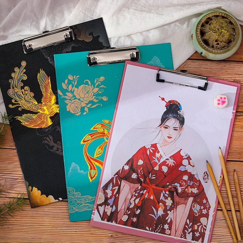 Retro A4 Bronzing Board Clip Student Writing Pad Board Clip Exam Paper Clip Folder Office Student Supplies Stationery