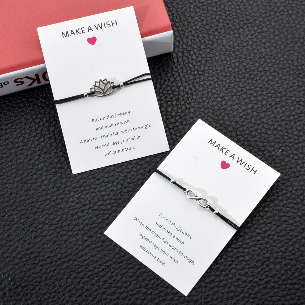 Een wens Papieren Kaart Handgemaakte Gevlochten Touw Ketting Armband Schildpad Boom van Het Leven Charms Armband voor Vrouwen Mode-sieraden