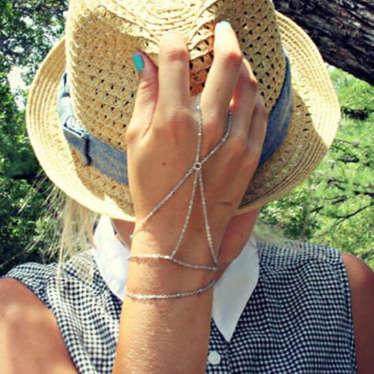 Simple multicouche gland esclave Bracelet Vintage doigt harnais main chaîne bijoux 2B216