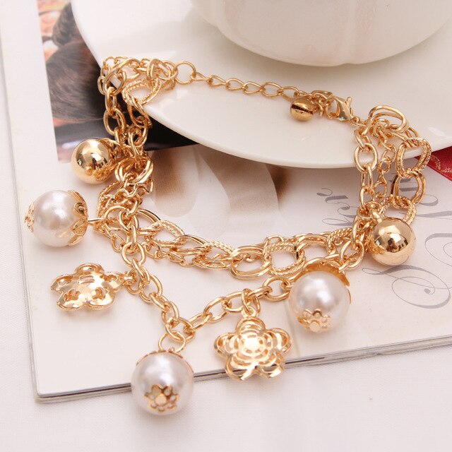 Handgemachten schmuck Frauen/Mädchen Kette Perlen Kristall Armbinde Herz Nachahmung Perle Anhänger Armbinde mehrschichtig Armbinde