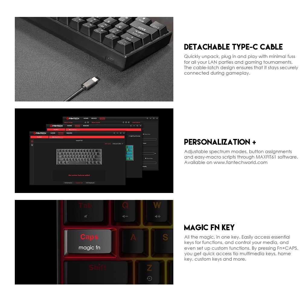 FANTECH MAXFIT61 Gaming Mechanical Keyboard USB Wired 61 keys with RGB Swappable Switches for PC Computer Gamer