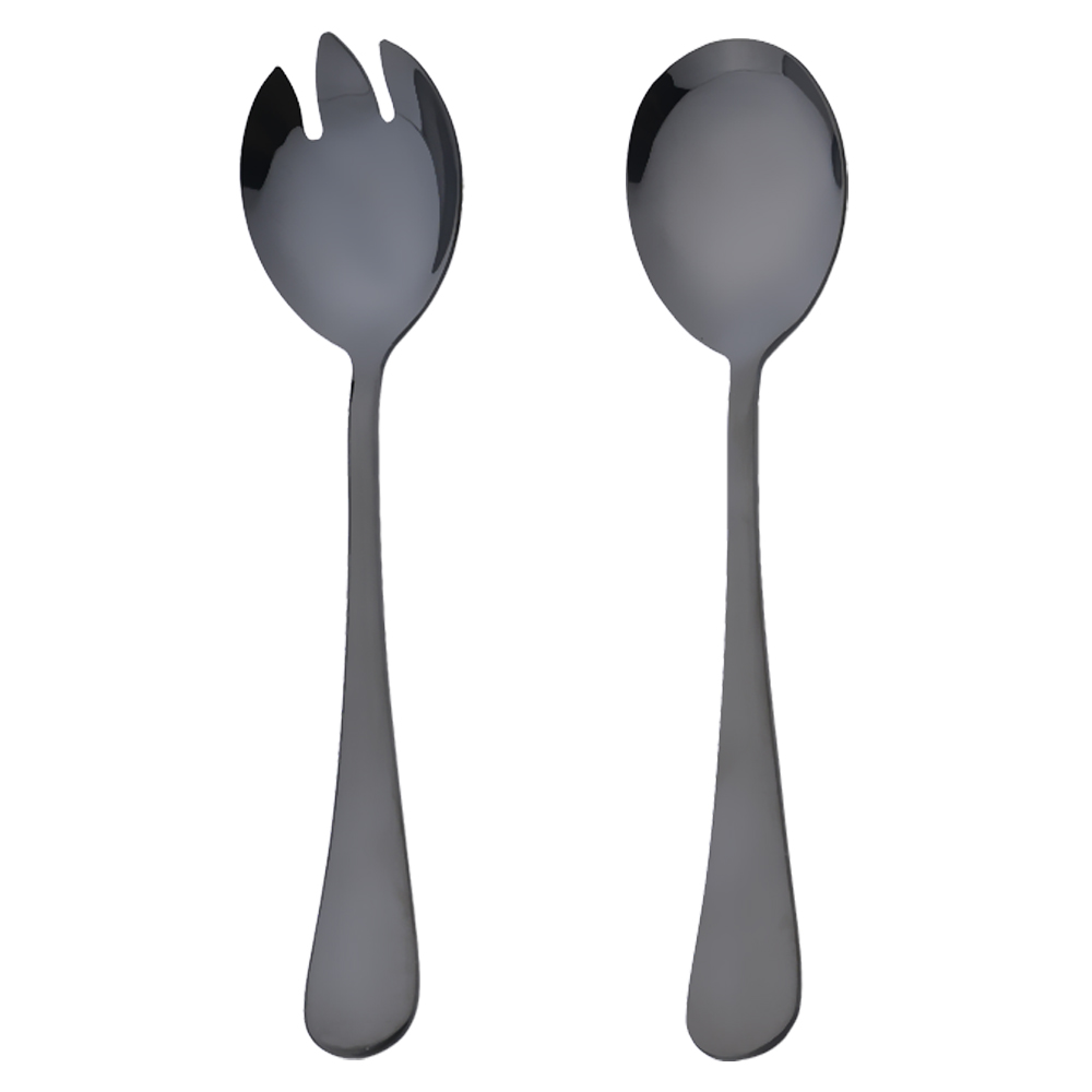 2Pcs Rose Stainless Steel Cutlery Set Salad Spoon Fork Dinnerware Set Salad Spoon Serving Spoon Fork Set Kitchen Unique Spoons: Black