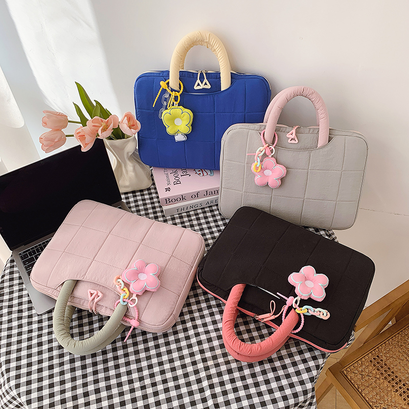 14 Inch Fashionable Cotton Padded Women's Laptop Bag, Tablet Bag, Contrasting Color , Simple And Cute Briefcase