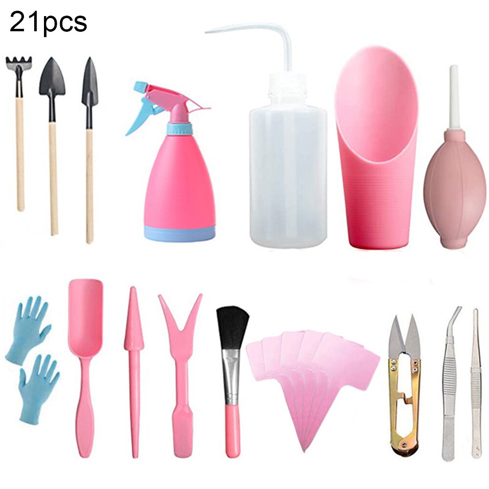 21 pçs/set rega semeadura escavando jardim plantador kit mini casa diy ferramenta clipe planta suculenta transplante