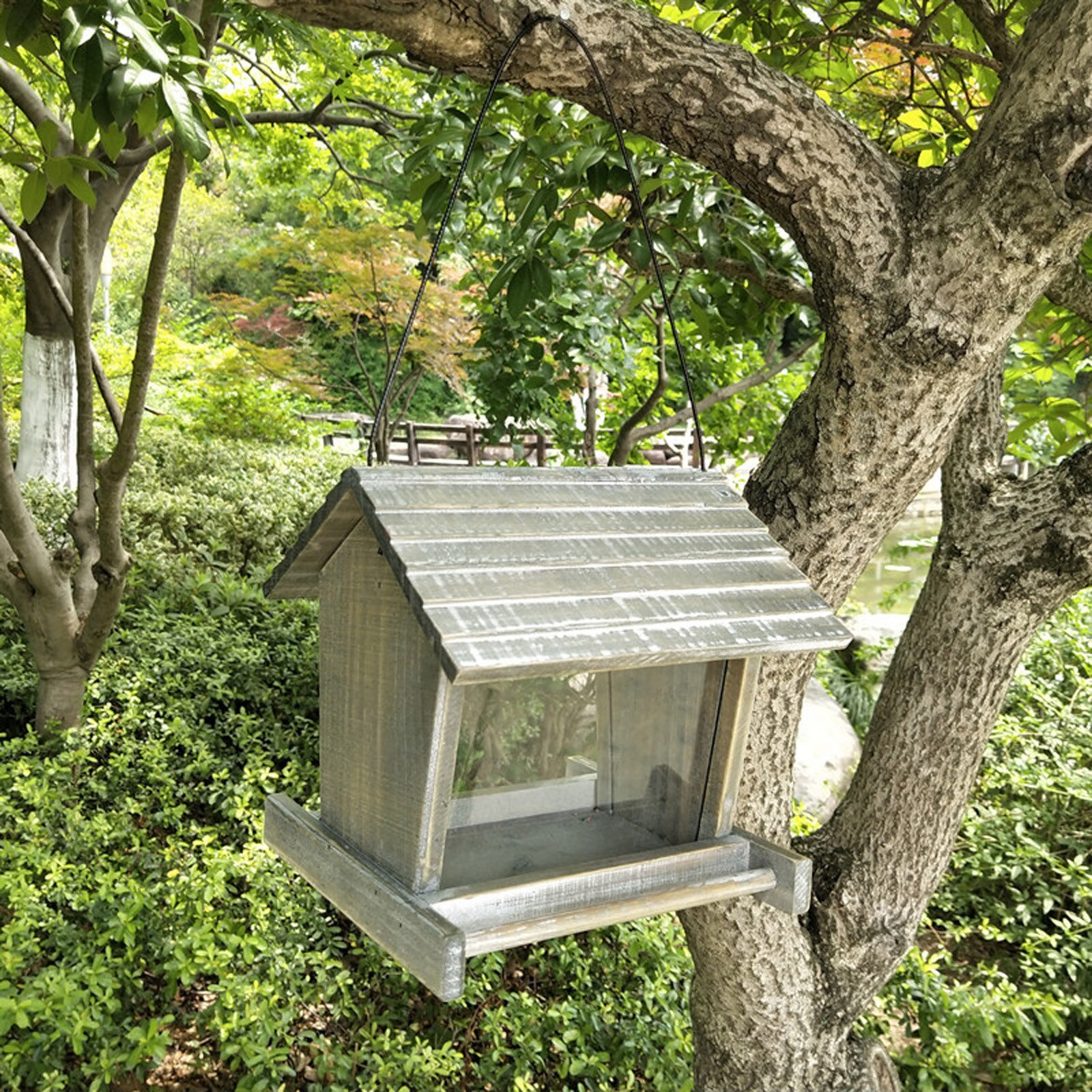 Wooden Bird Feeder Courtyard Villa Balcony Hanging Rainproof Bird Feeder
