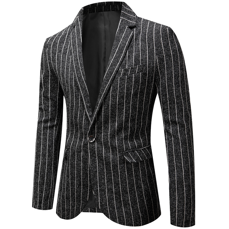 Shenrun Men Jacket Blazers Black Beige Blue Stripe Suit Jackets Spring Autumn Man Blazer Groom Business Causal Formal: Black / XXL