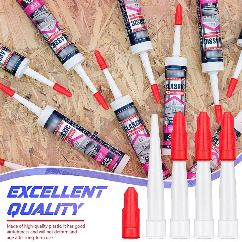 30 Pairs Caulk Nozzles Caps Set Plastic White Caulk Nozzles And Red Caulk Caps Nozzle Caps Adhesive Sealant Tool Retail
