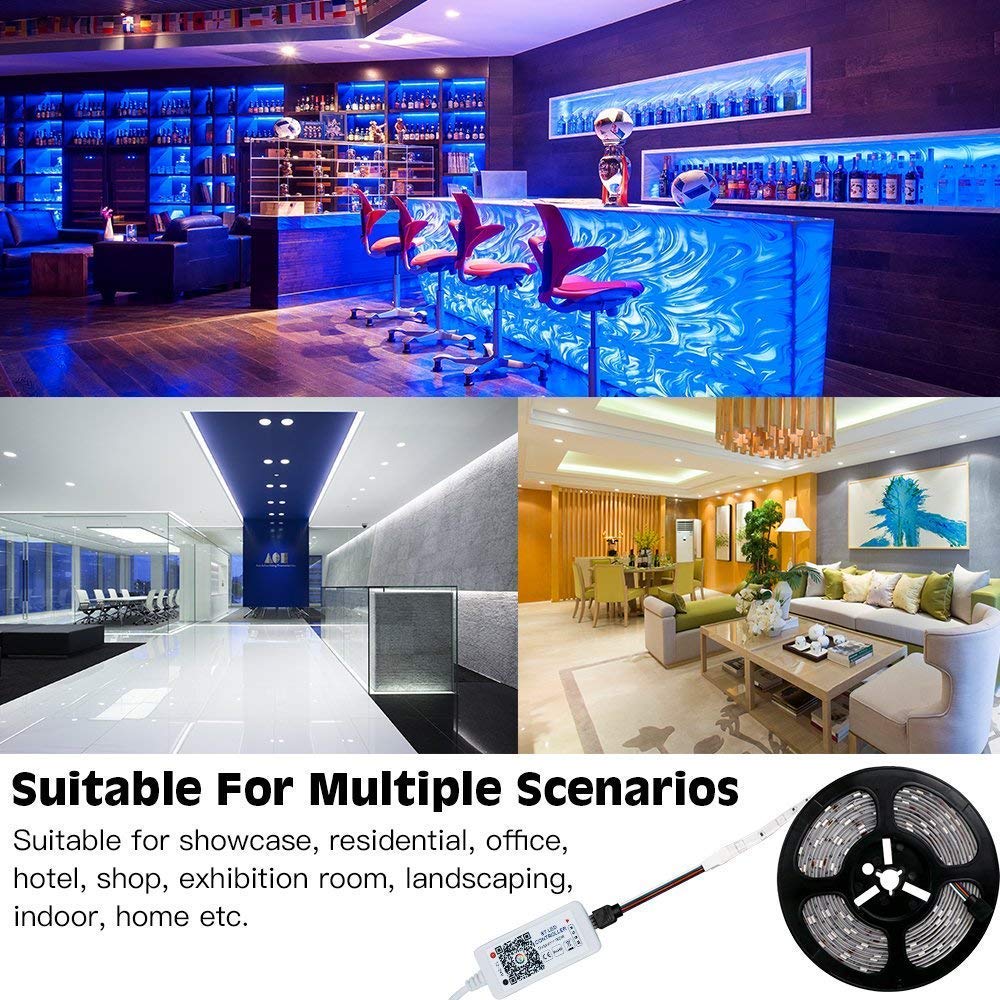 Wifi Bluetooth Rgb Led Strip 12V Flexibele Diode Tape 5M 10M Waterdicht Lint Smartphone Controle Alexa google Assistent Adapter