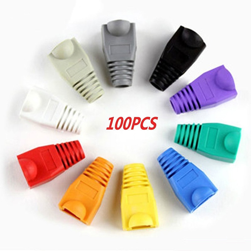 100 Pcs Mixed Color CAT5E CAT6 RJ45 Ethernet Network Cable Strain Relief Boots Cable Connector Plug Cover