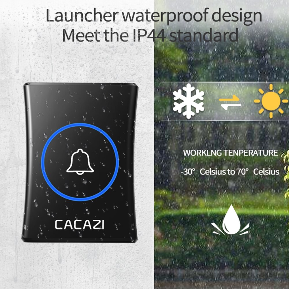 Cacazi intelligent hjem trådløs dørklokke vandtæt 300m fjernbetjening us eu uk au plug 1 knap 5 modtager trådløs ringeklokke