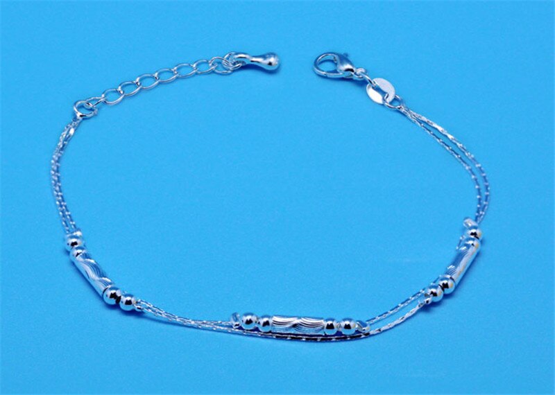 Female Silver 925 Bracelets For Women Jewelry Trendy Tube Anklets Girls Party Accessories Princess Silver Anklet Lady