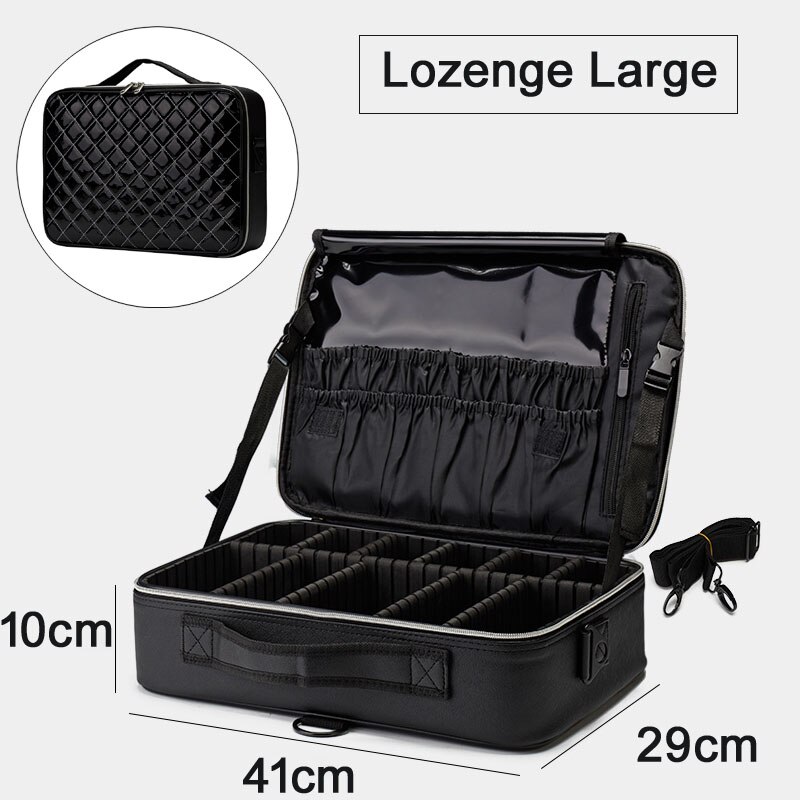 Borsa per trucco da viaggio in pelle PU da donna organizzatore professionale per la conservazione di cosmetici custodia per valigia per estetista: Lozenge Large Size