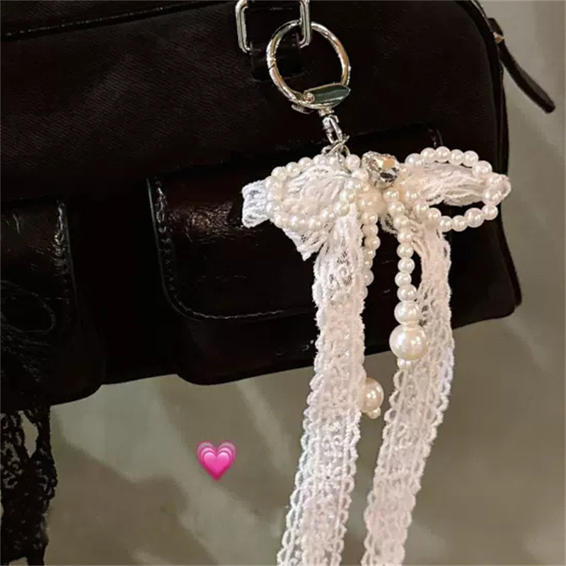 Phone Strap Charm - Lace Pearl Chain - Kawaii Bowknot Pendant - Cellphone Lanyard Keychain Accessories