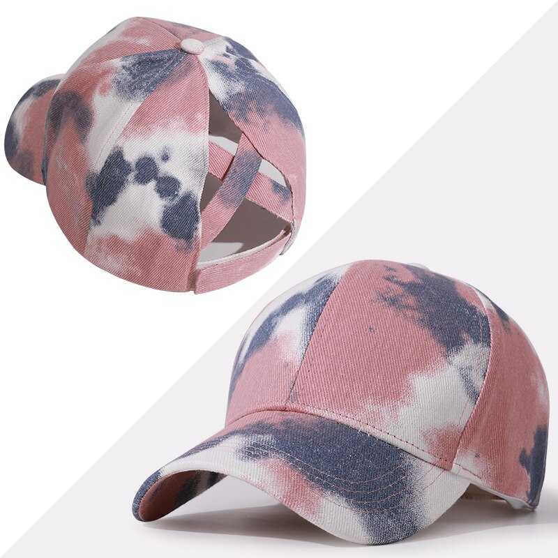 Tie-dye open kruis paardenstaart pet mannen en vrouwen zonnescherm cricketpet baseballpet cricketpet pet: Dieproze